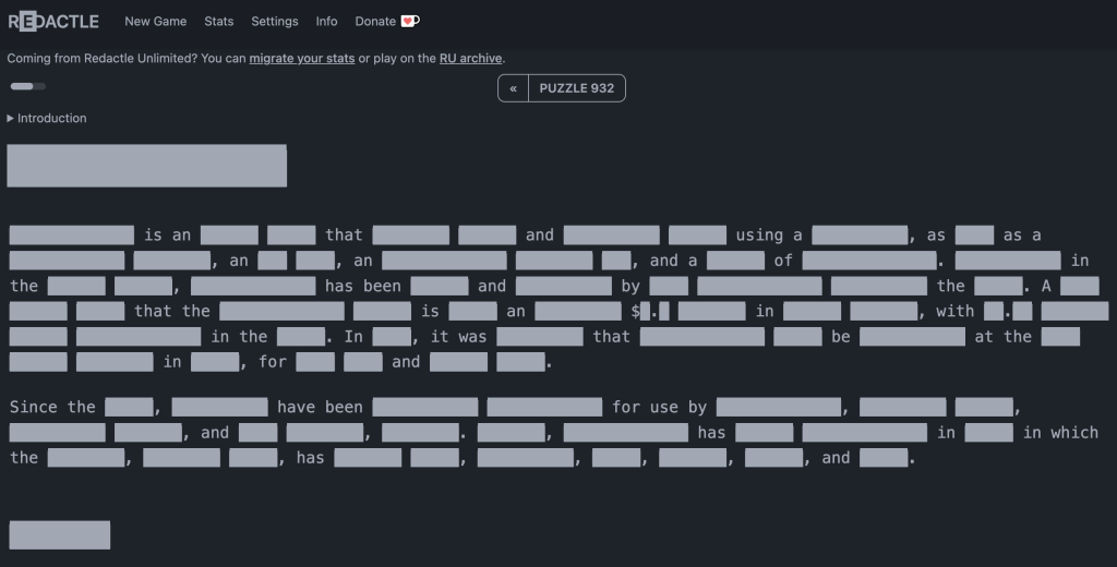 Redactle: A Comprehensive Guide to the Word-Guessing Puzzle Game 1 Screenshot 2024 10 25 at 12.25.49 1