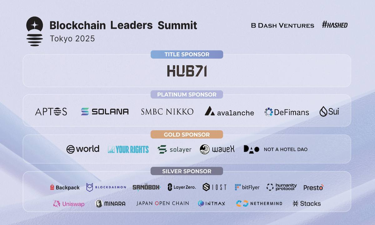 B Dash Ventures and Hashed Announce Sponsors and Main Speakers for Blockchain‬‭ Leaders Summit Tokyo 2025