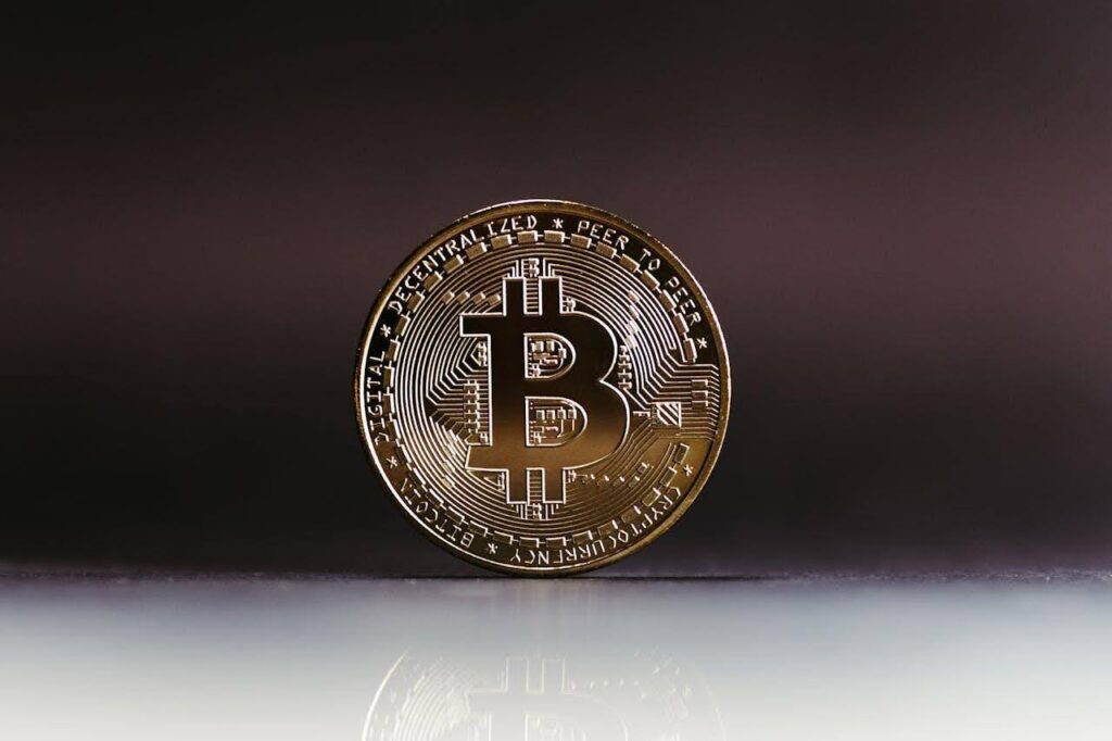 bitcoin on reflective surface