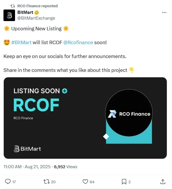 Final Stage: RCOF Token Presale at $0.16 Ends Soon Before Bitmart Launch 2 rco tweet