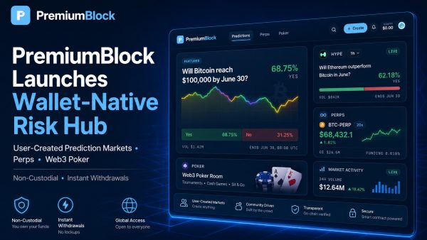 PremiumBlock Launches Non-Custodial Risk Hub for User-Created Prediction Markets, Perps and Web3 Poker