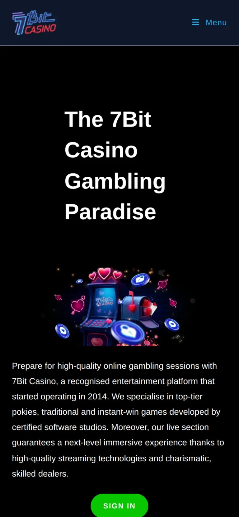 7bit mobile casino interface screen 1