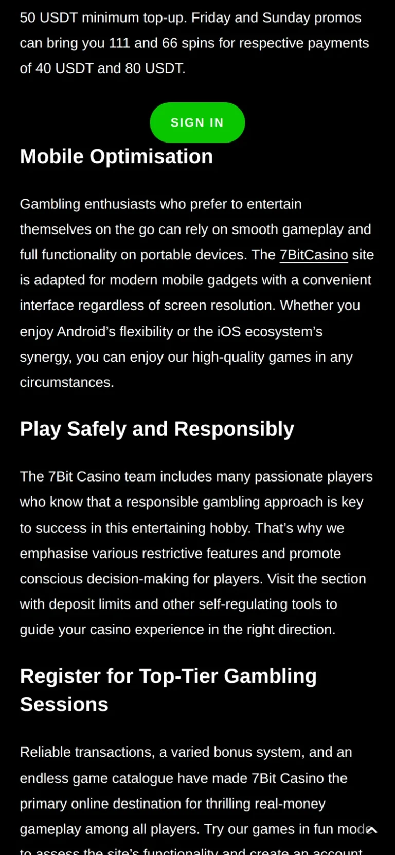 7bit mobile casino interface screen 3