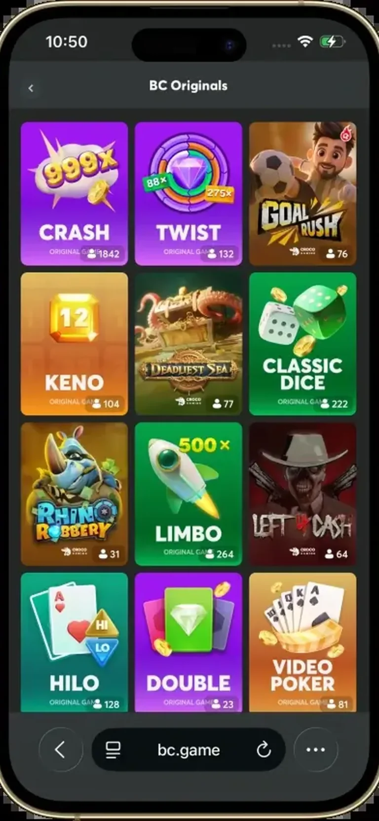 BC.Game mobile casino interface screen 3