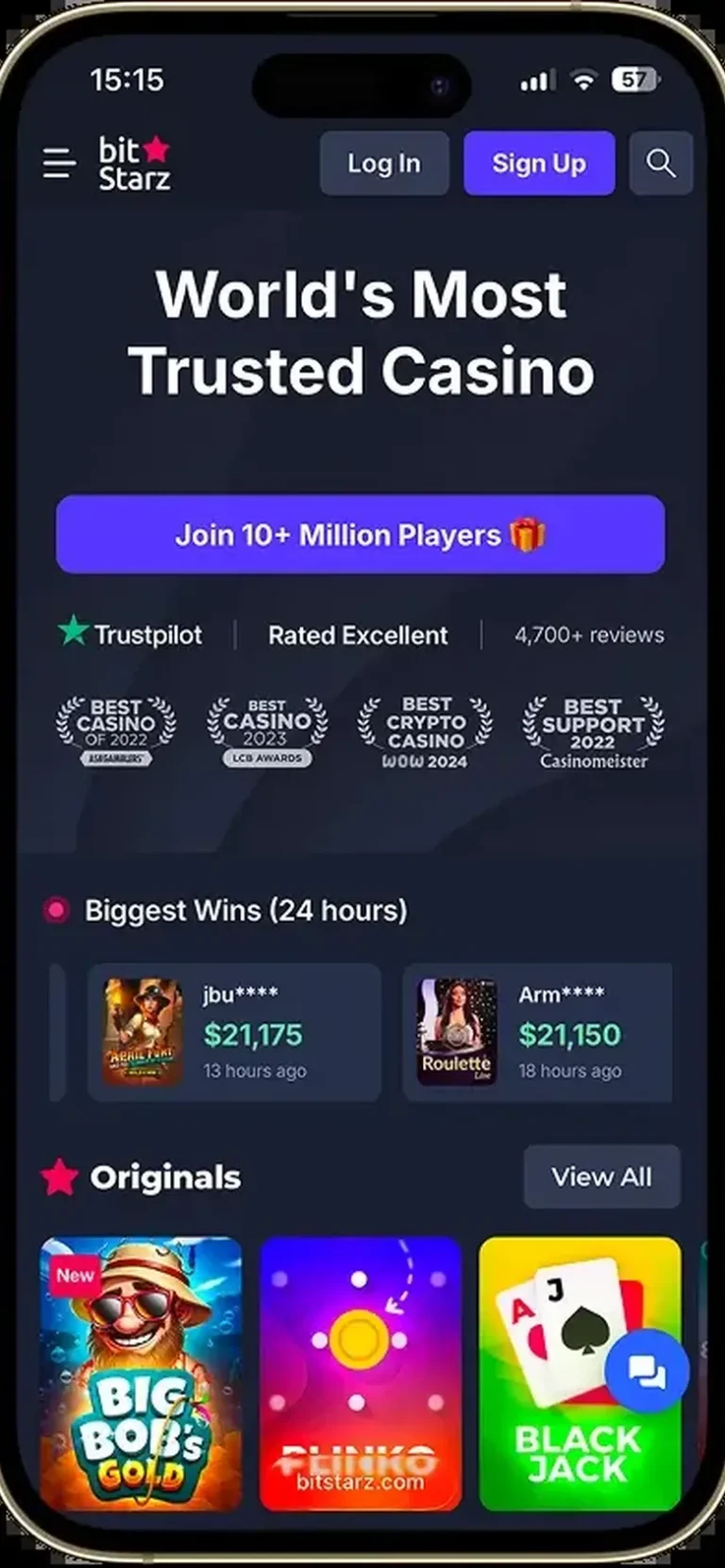 BitStarz mobile casino interface screen 1