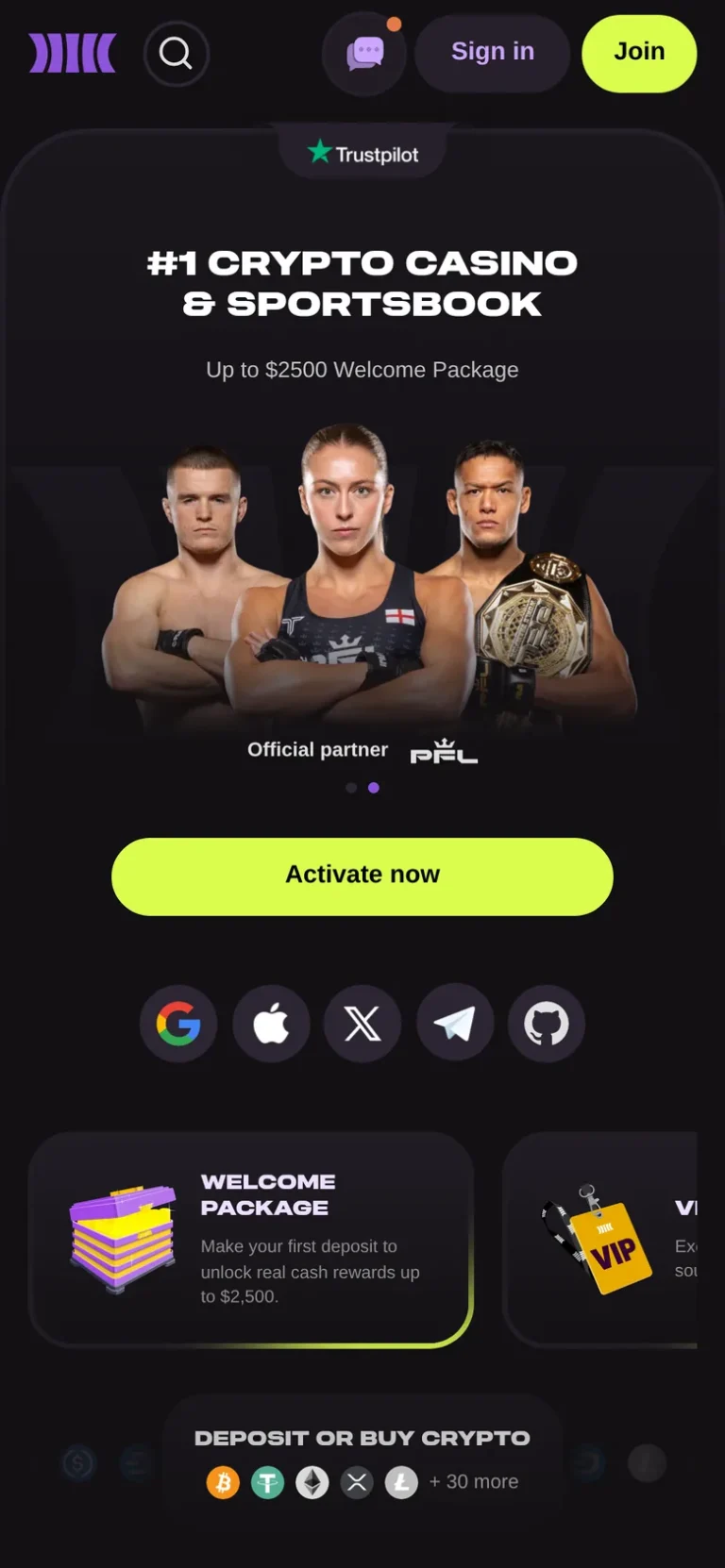 Cloudbet mobile casino interface screen 1