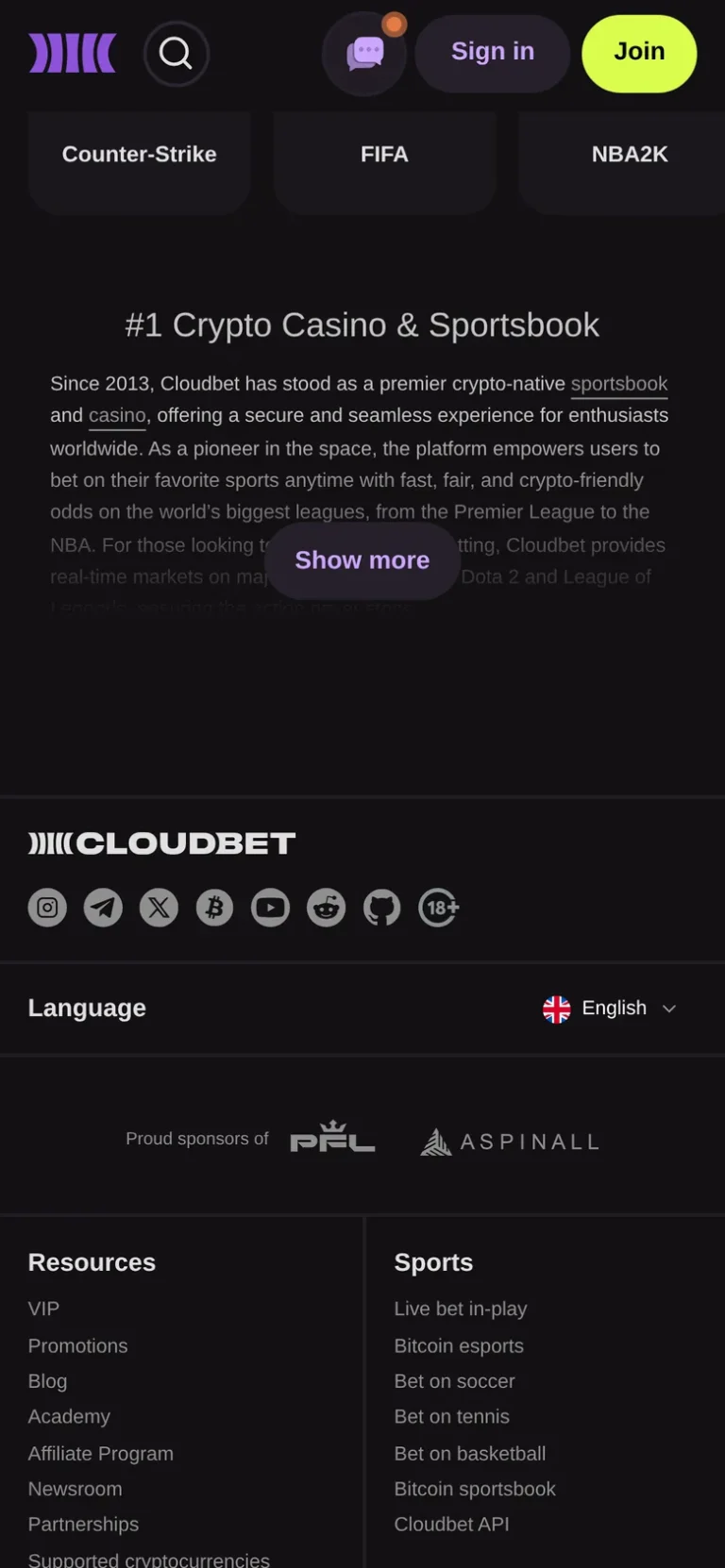 Cloudbet mobile casino interface screen 2