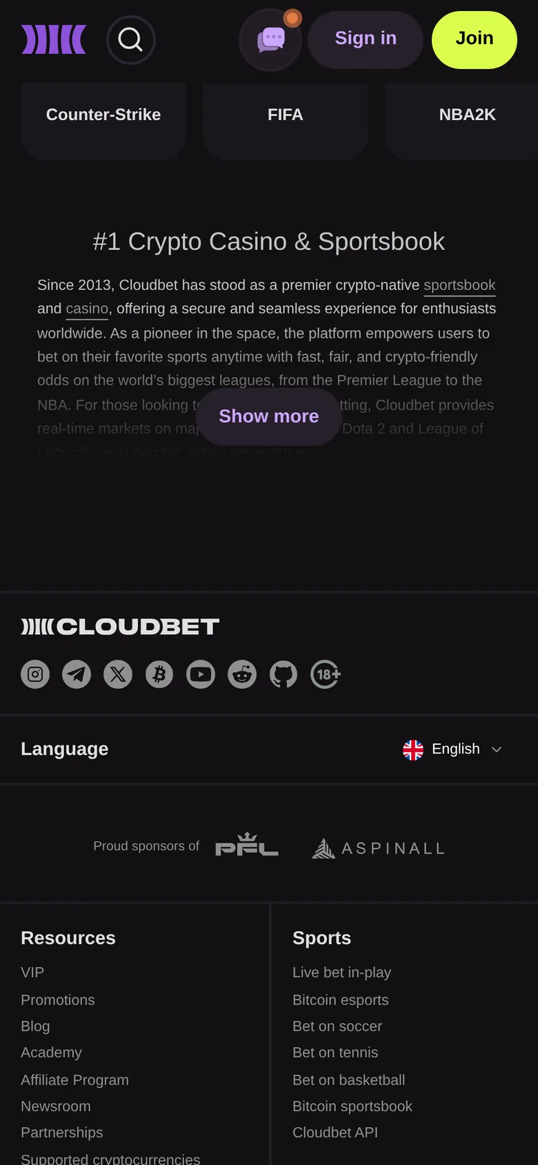 Cloudbet mobile interface — screen 2