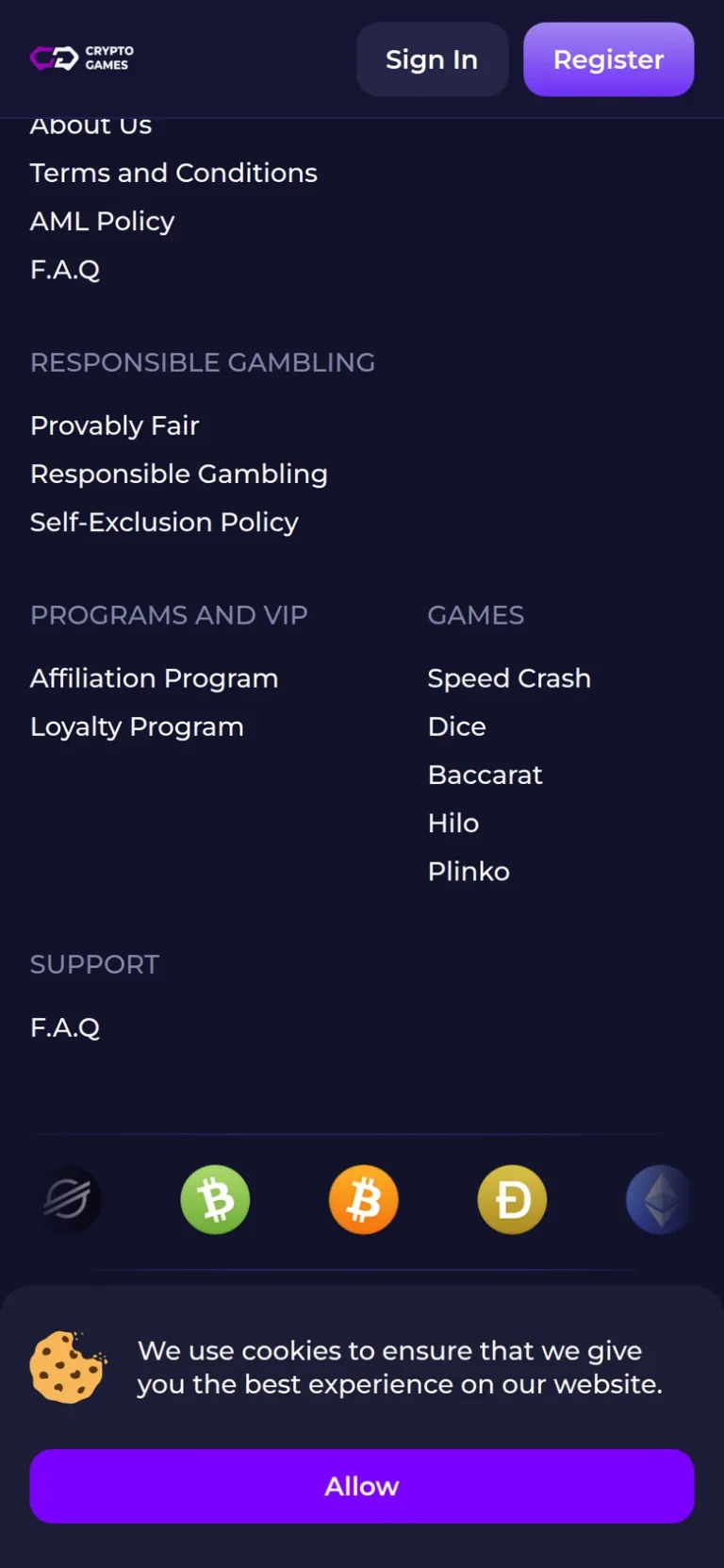 Crypto-Games mobile casino interface screen 3