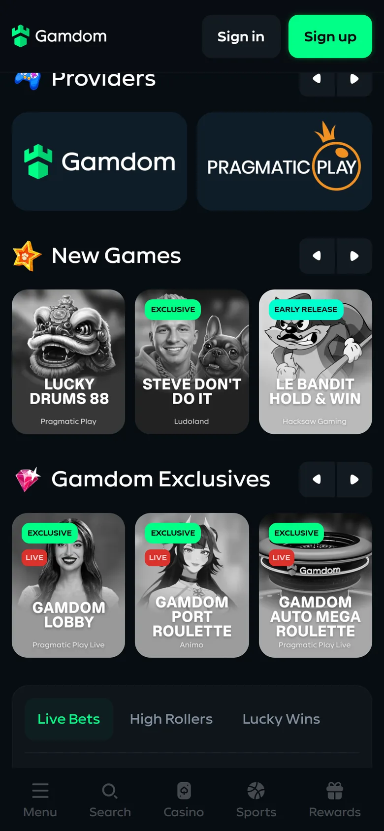 Gamdom mobile interface — screen 3