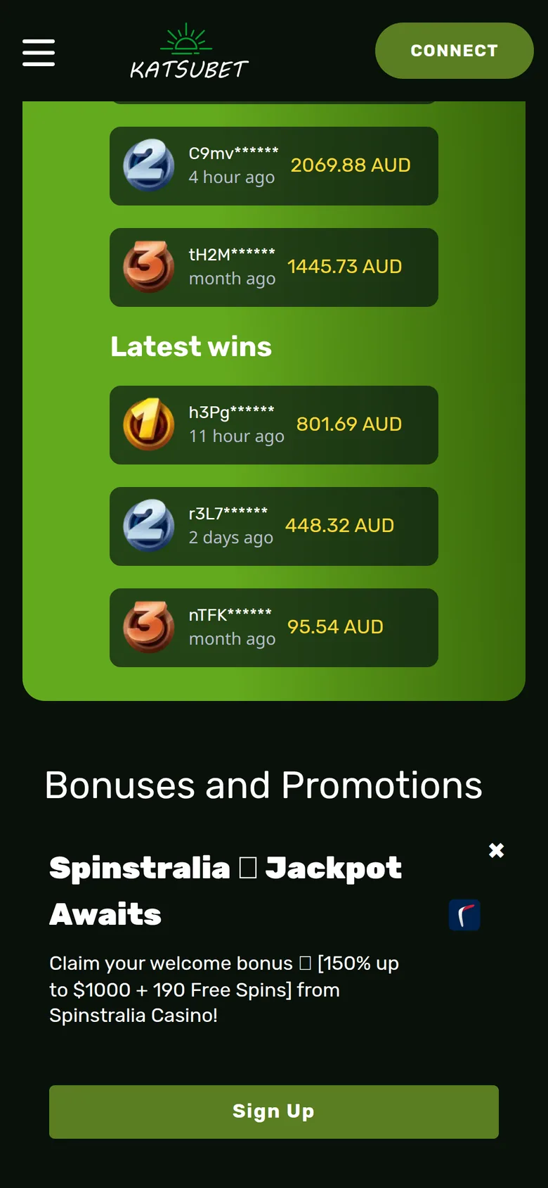 Katsubet mobile interface — screen 3
