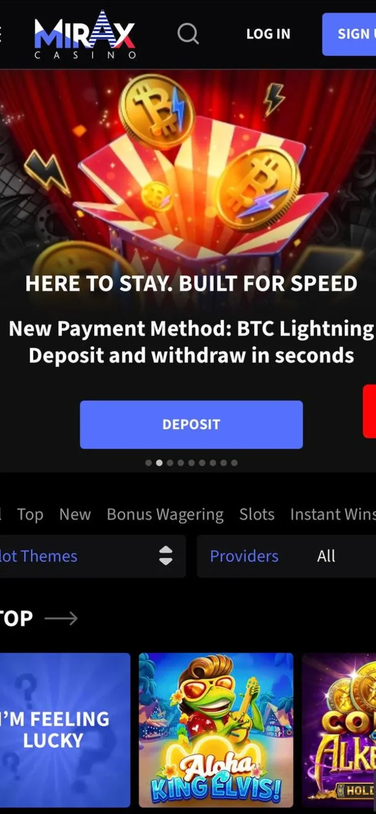 Mirax mobile casino interface screen 3