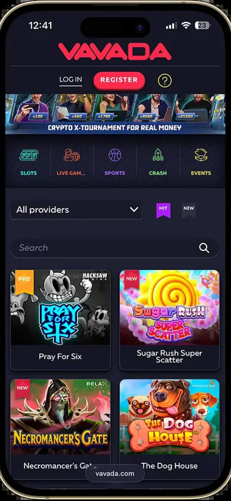 Vavada mobile casino interface screen 1