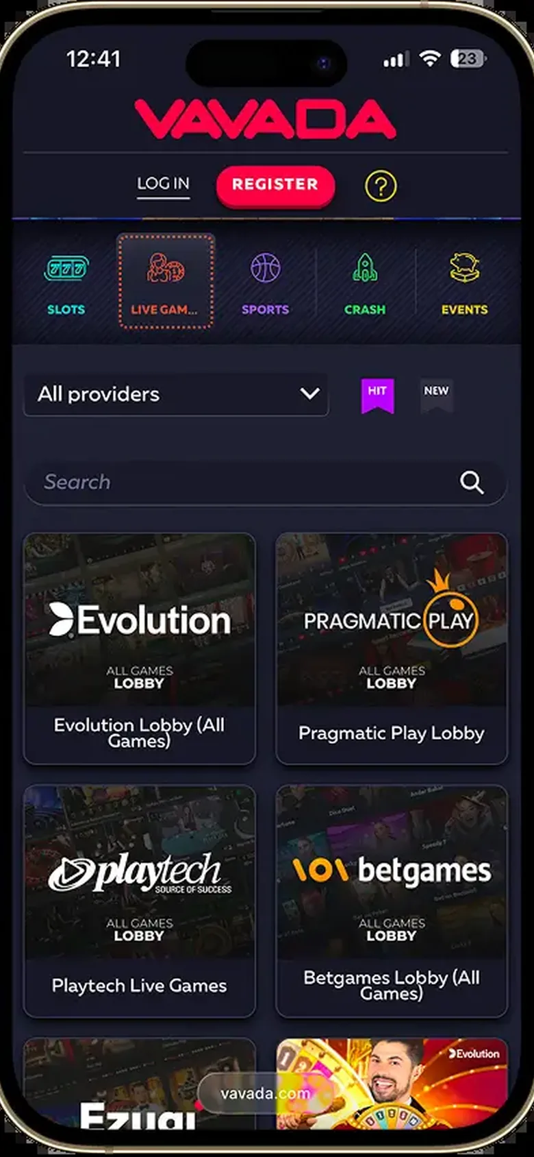 Vavada mobile interface — screen 2