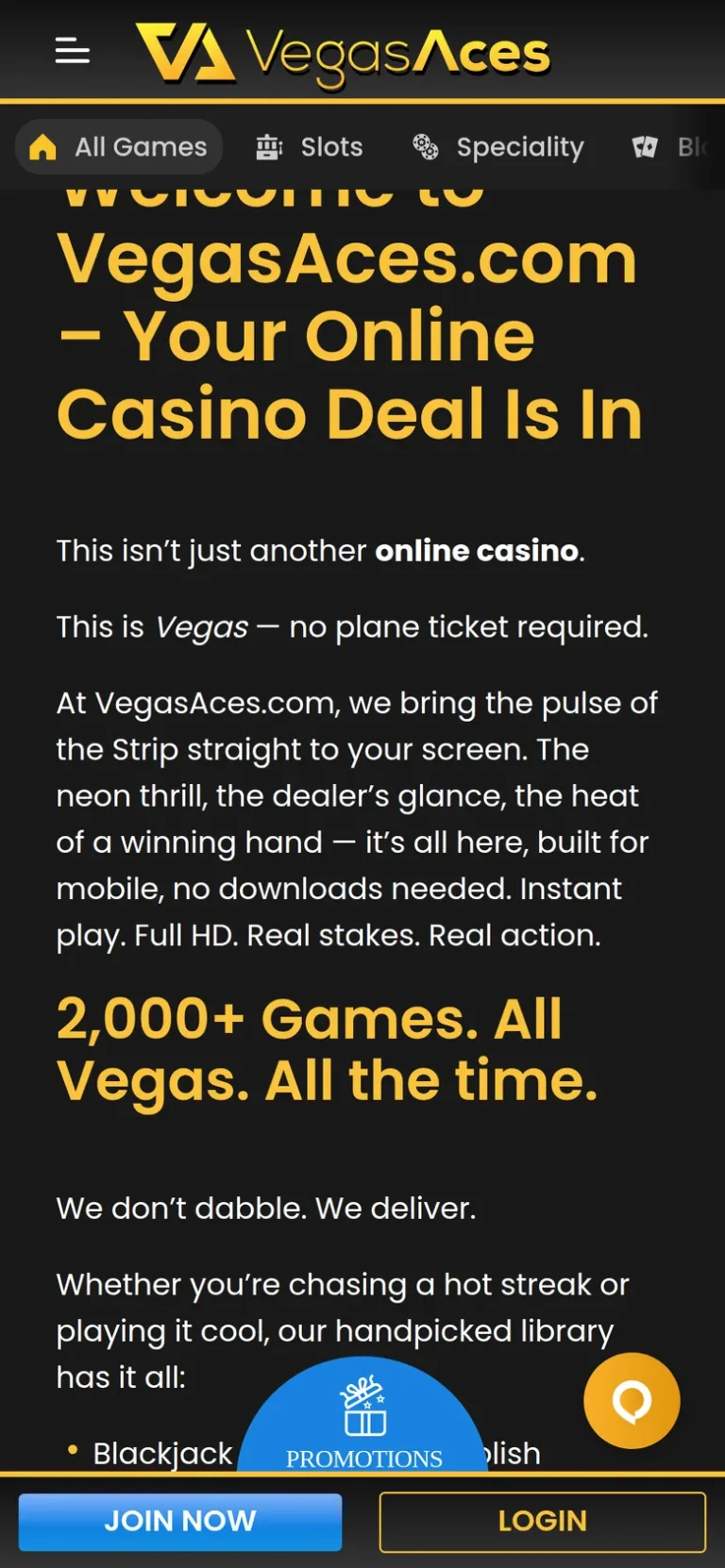 Vegas Aces mobile casino interface screen 2