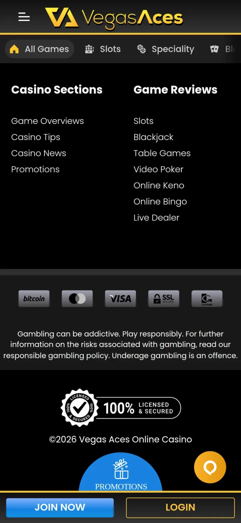 Vegas Aces mobile casino interface screen 3